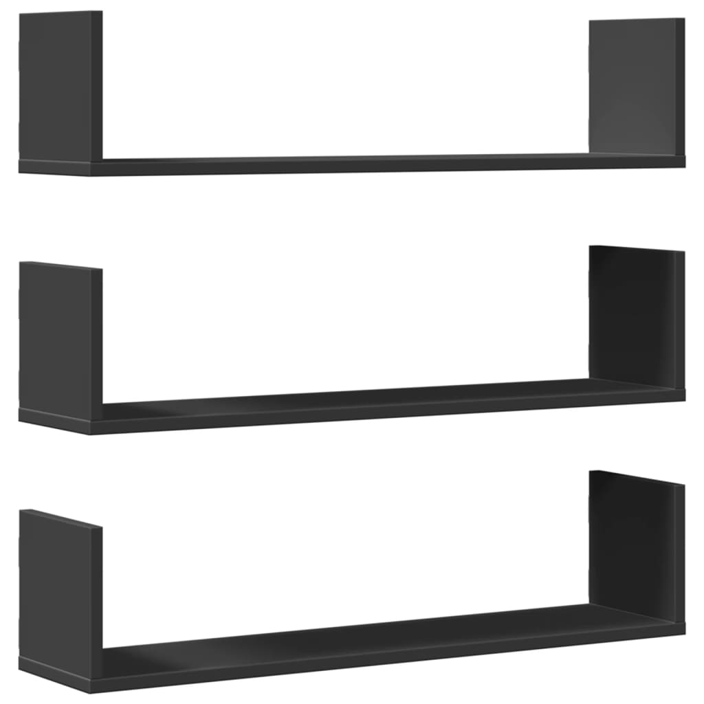 vidaXL Rafturi de perete, 3 buc., negru, 80x18x18 cm, lemn prelucrat