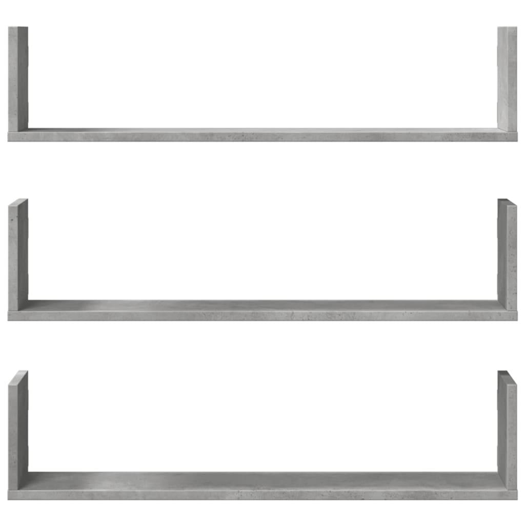 vidaXL Rafturi perete, 3 buc., gri beton, 80x18x18 cm, lemn prelucrat