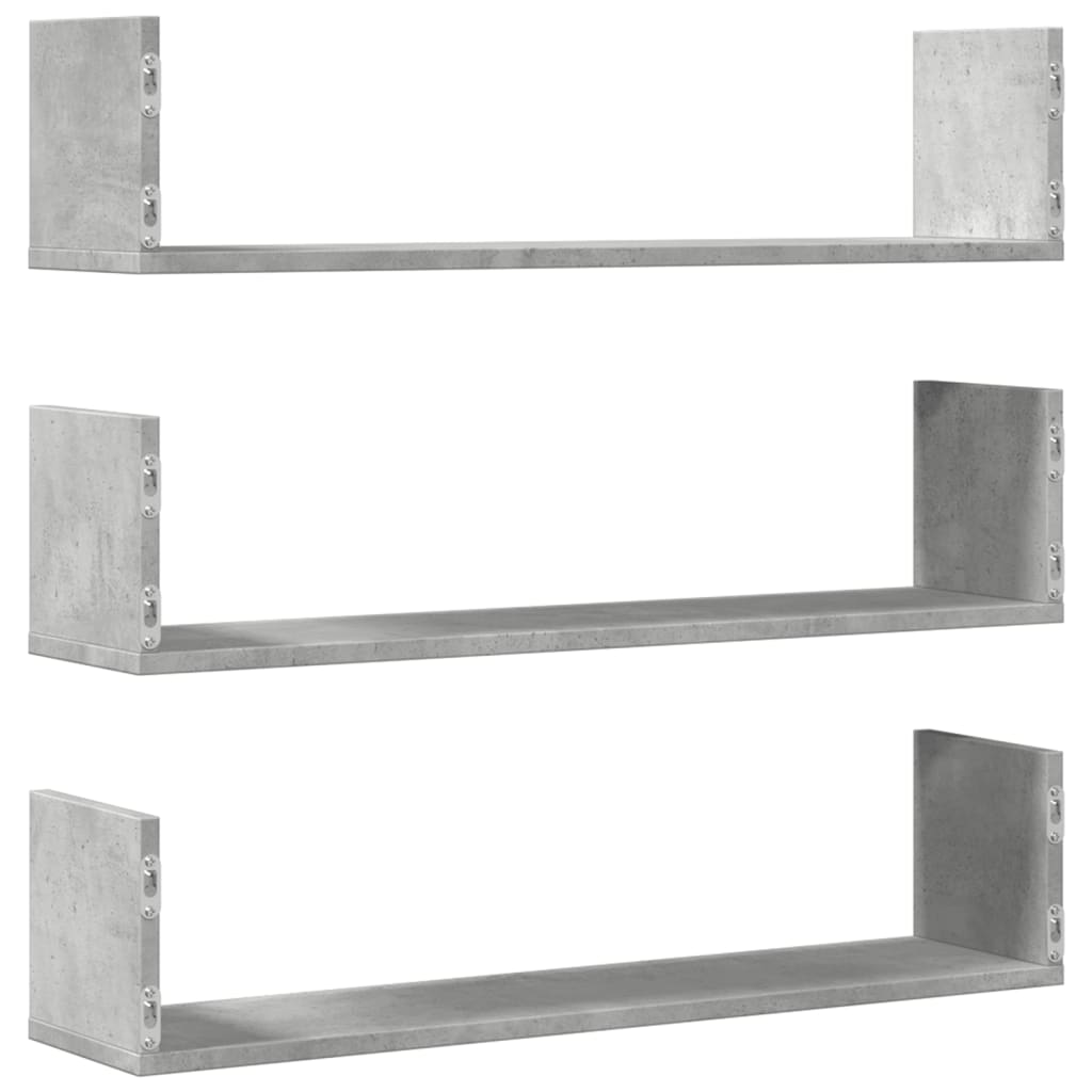 vidaXL Rafturi perete, 3 buc., gri beton, 80x18x18 cm, lemn prelucrat