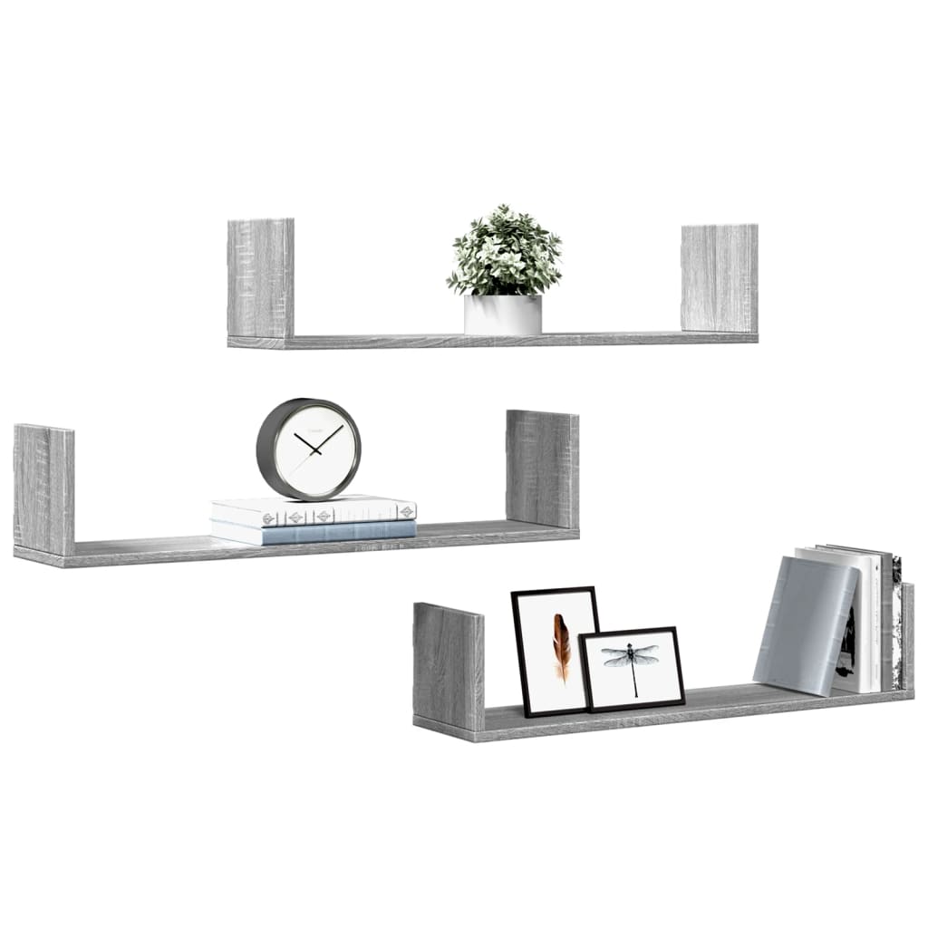 vidaXL Rafturi de perete 3 buc. gri sonoma 80x18x18 cm lemn prelucrat vidaXL Rafturi de perete 3 buc. gri sonoma 80x18x18 cm lemn prelucrat