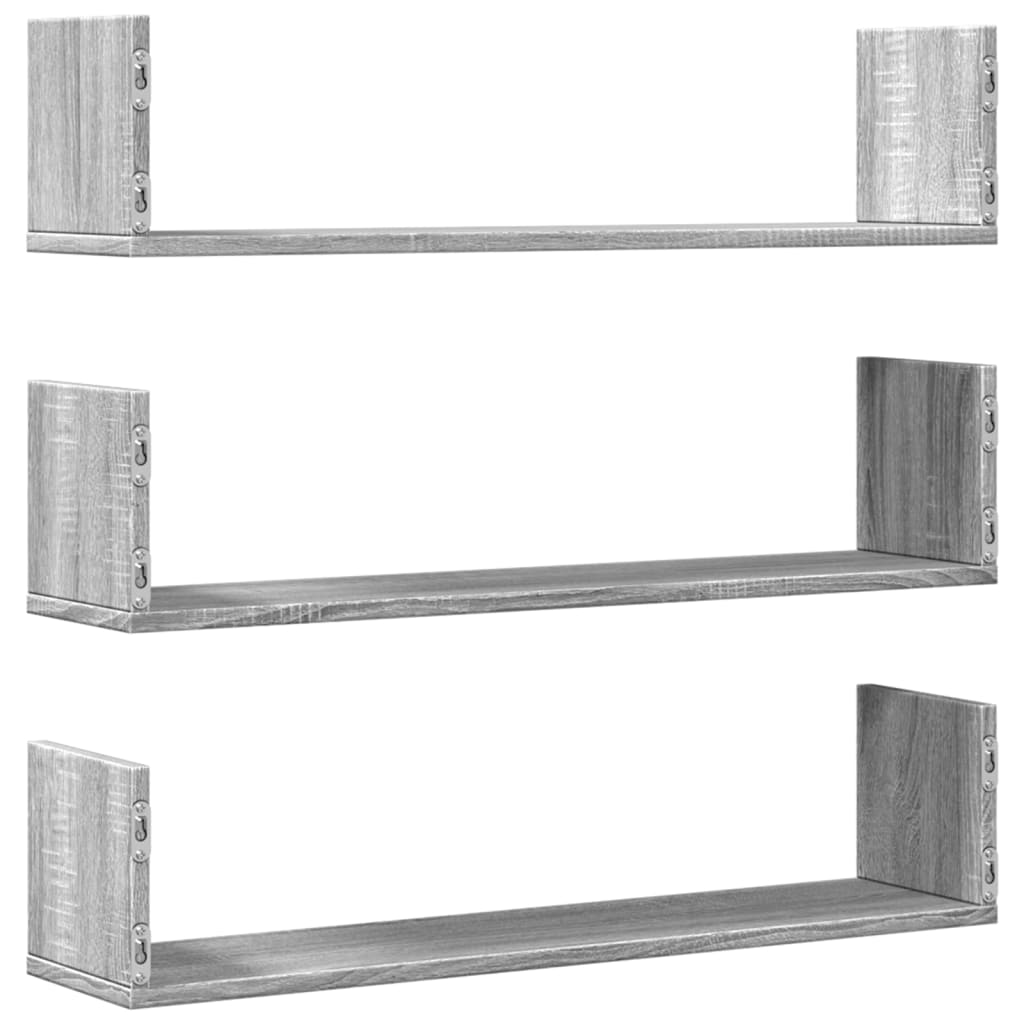 vidaXL Rafturi de perete 3 buc. gri sonoma 80x18x18 cm lemn prelucrat vidaXL Rafturi de perete 3 buc. gri sonoma 80x18x18 cm lemn prelucrat