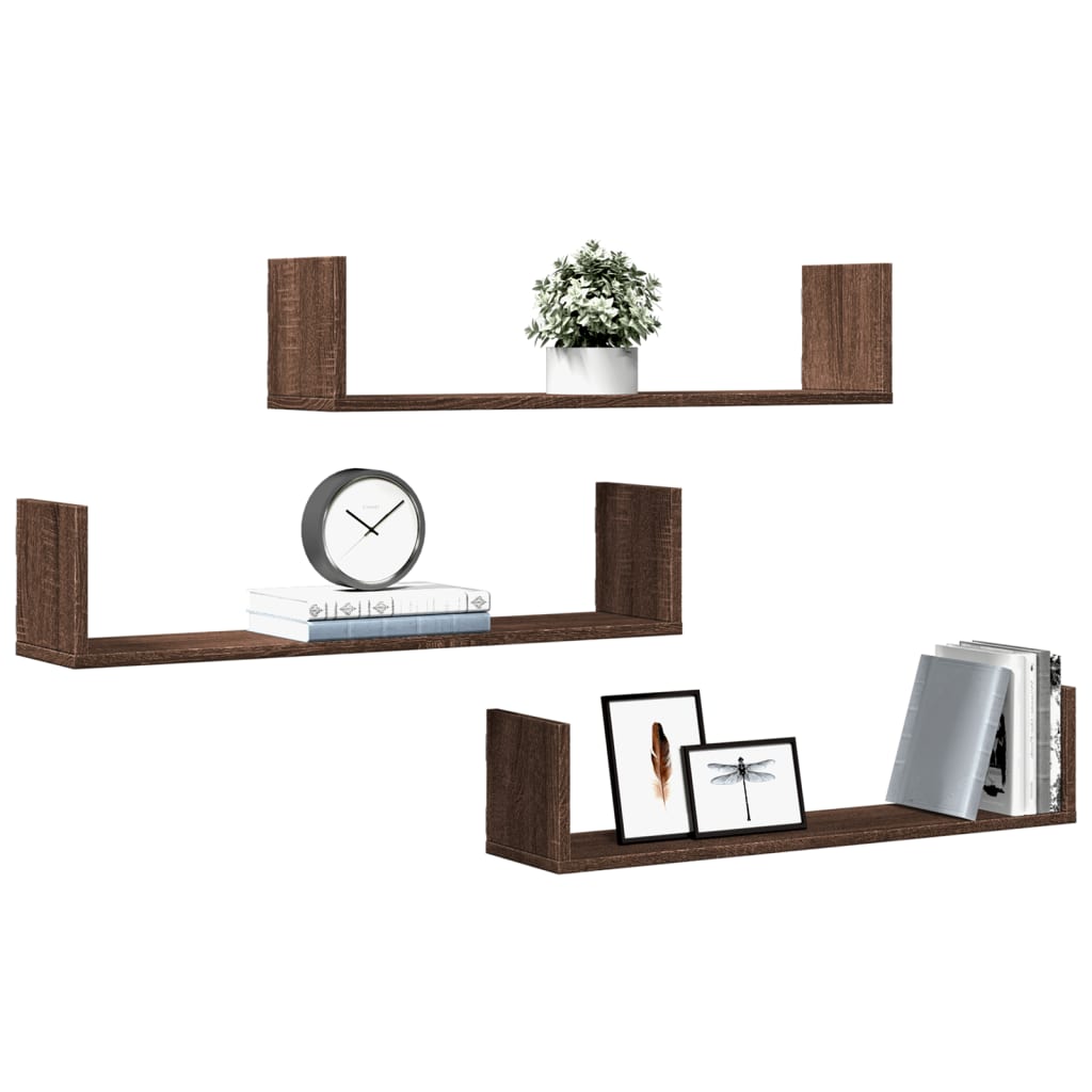 vidaXL Rafturi de perete 3 buc. stejar maro 80x18x18 cm lemn prelucrat vidaXL Rafturi de perete 3 buc. stejar maro 80x18x18 cm lemn prelucrat