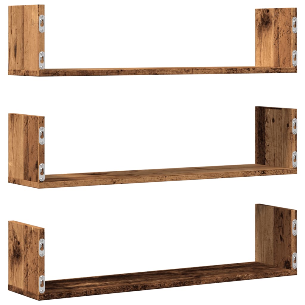 vidaXL Rafturi perete, 3 buc., lemn vechi, 80x18x18 cm, lemn prelucrat
