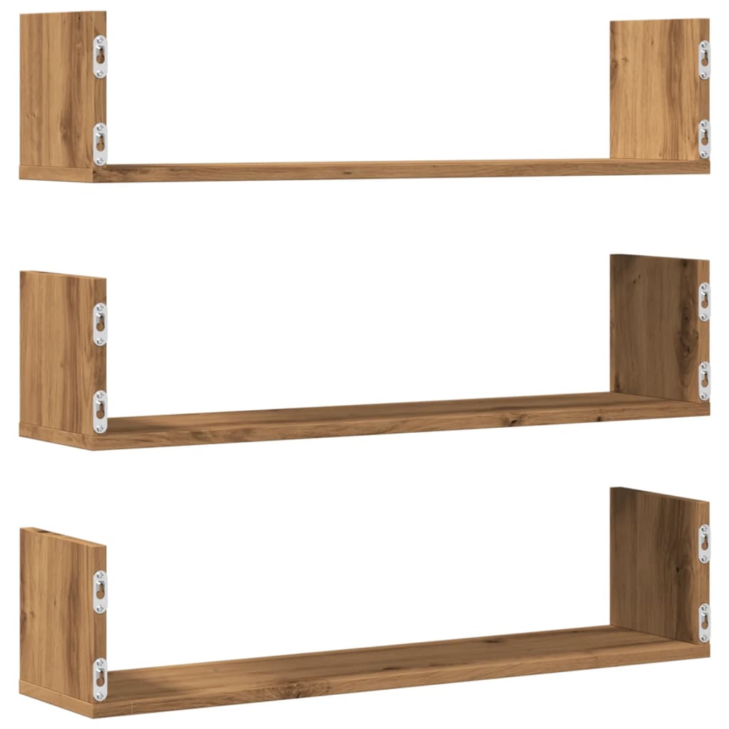 vidaXL Rafturi perete 3buc. stejar artizanal 80x18x18cm lemn prelucrat vidaXL Rafturi perete 3buc. stejar artizanal 80x18x18cm lemn prelucrat