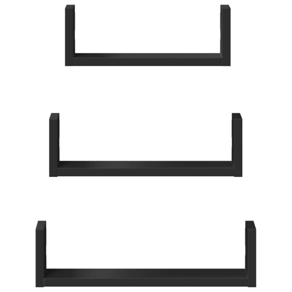 vidaXL Raft de perete, 3 buc., negru, lemn prelucrat vidaXL Raft de perete, 3 buc., negru, lemn prelucrat