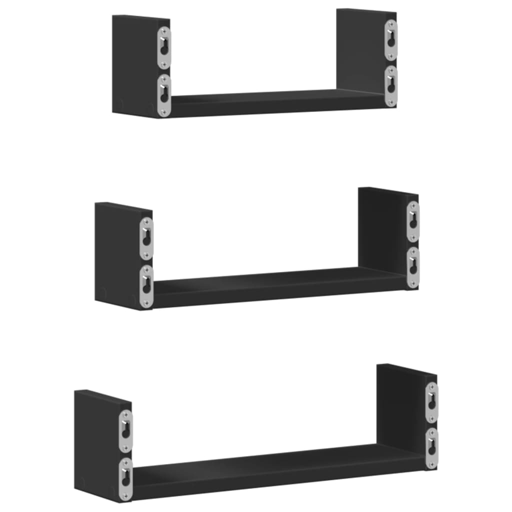 vidaXL Raft de perete, 3 buc., negru, lemn prelucrat vidaXL Raft de perete, 3 buc., negru, lemn prelucrat