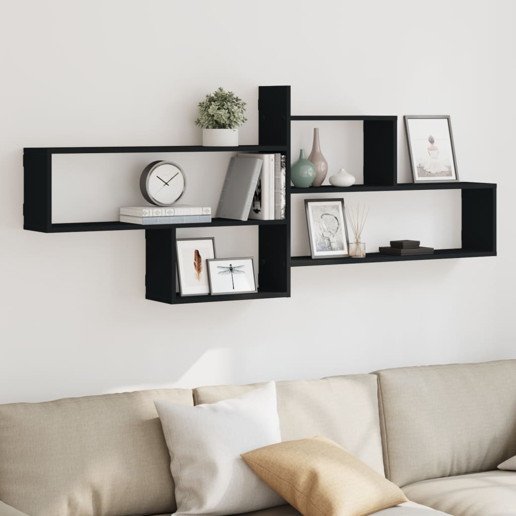 vidaXL Raft de perete, negru, 167,5x18x68 cm, lemn prelucrat vidaXL Raft de perete, negru, 167,5x18x68 cm, lemn prelucrat