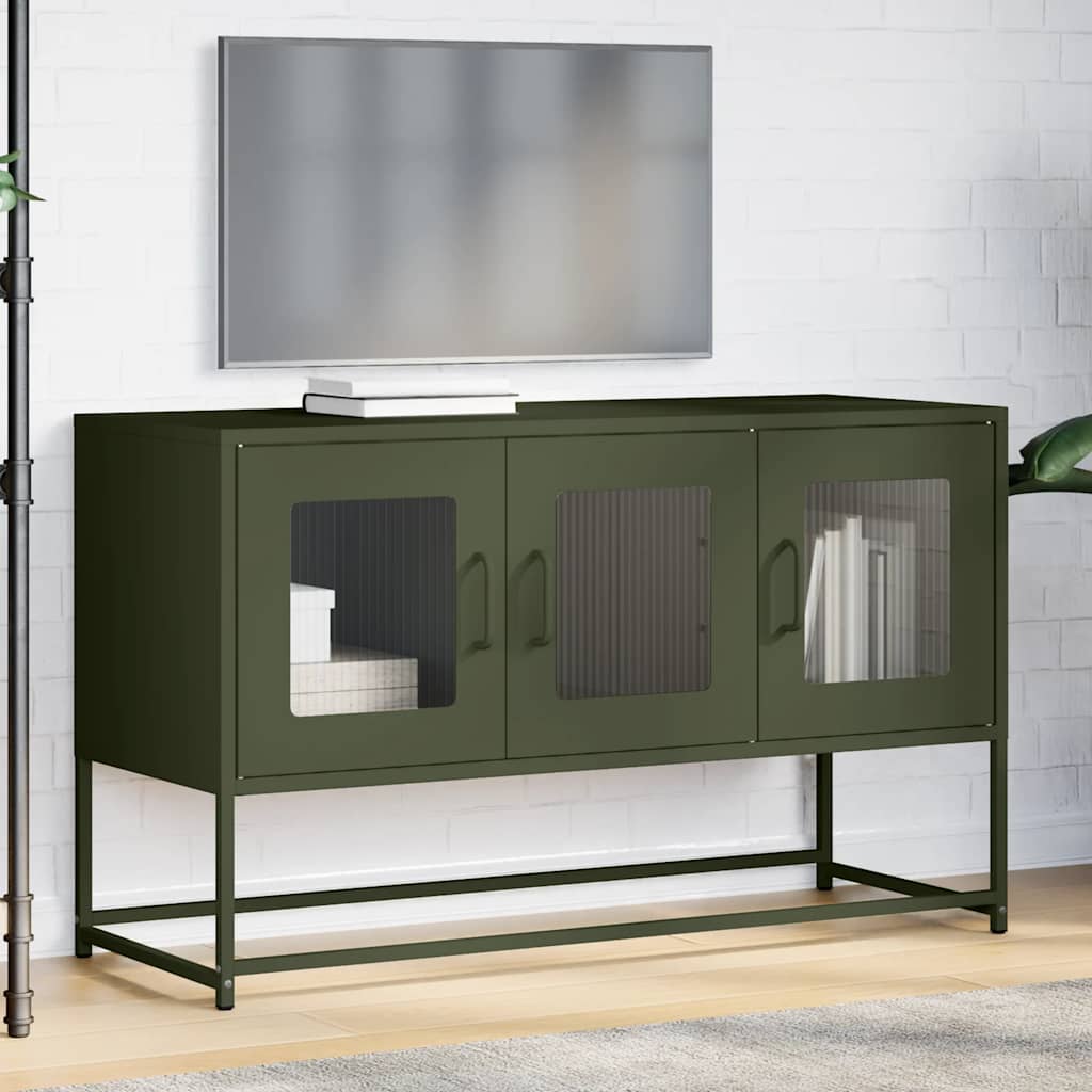 vidaXL Dulap TV verde măsliniu, 100,5x39x60,5 cm, oțel laminat la rece vidaXL Dulap TV verde măsliniu, 100,5x39x60,5 cm, oțel laminat la rece