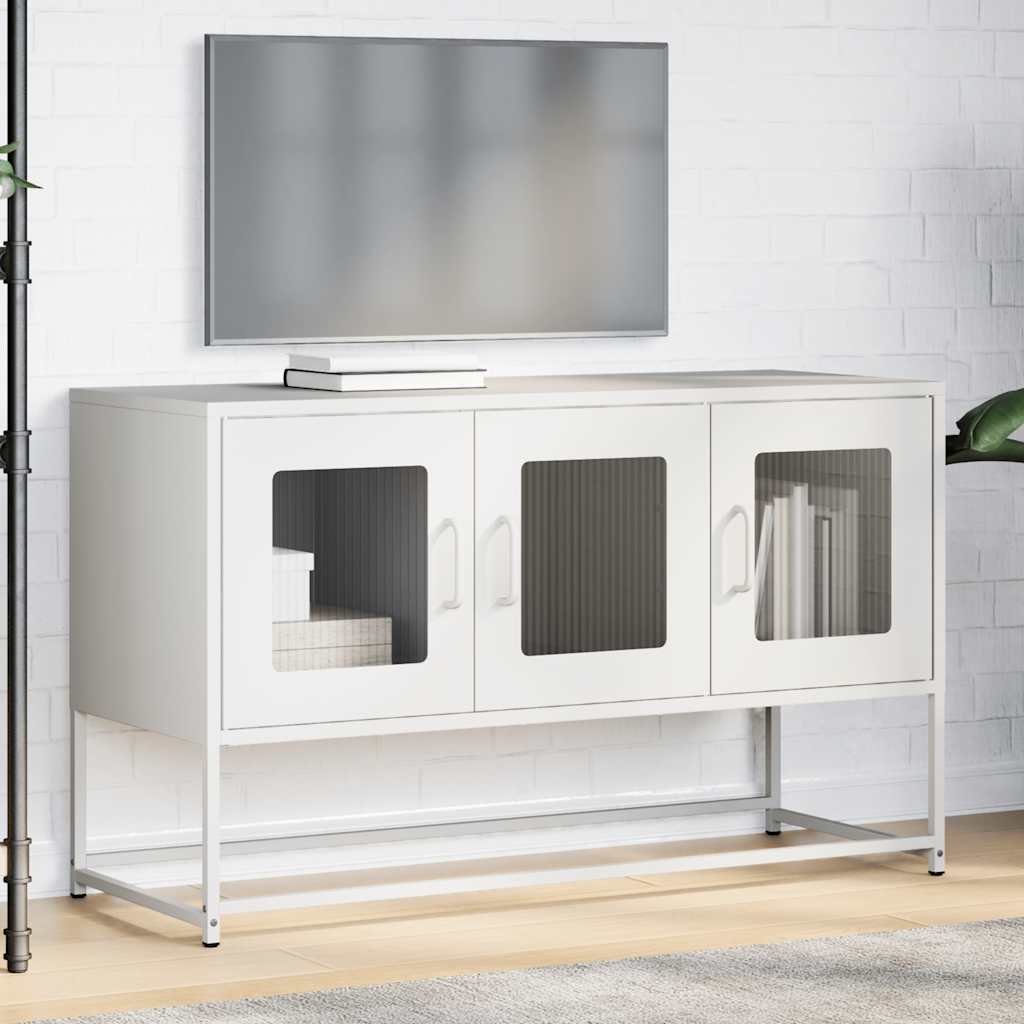vidaXL Dulap TV, alb, 100,5x39x60,5 cm, oțel laminat la rece vidaXL Dulap TV, alb, 100,5x39x60,5 cm, oțel laminat la rece