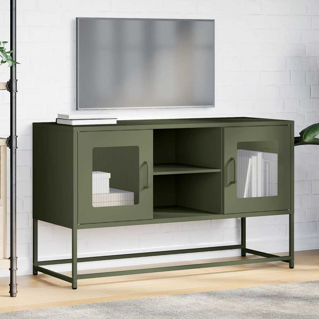 vidaXL Dulap TV, verde măsliniu, 100,5x39x60,5 cm, oțel vidaXL Dulap TV, verde măsliniu, 100,5x39x60,5 cm, oțel