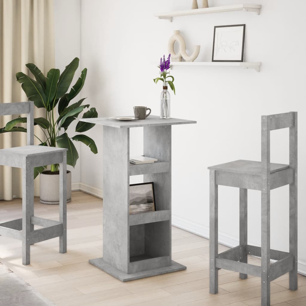 vidaXL Masă bar cu depozitare, gri beton, 60x60x102 cm, lemn prelucrat vidaXL Masă bar cu depozitare, gri beton, 60x60x102 cm, lemn prelucrat