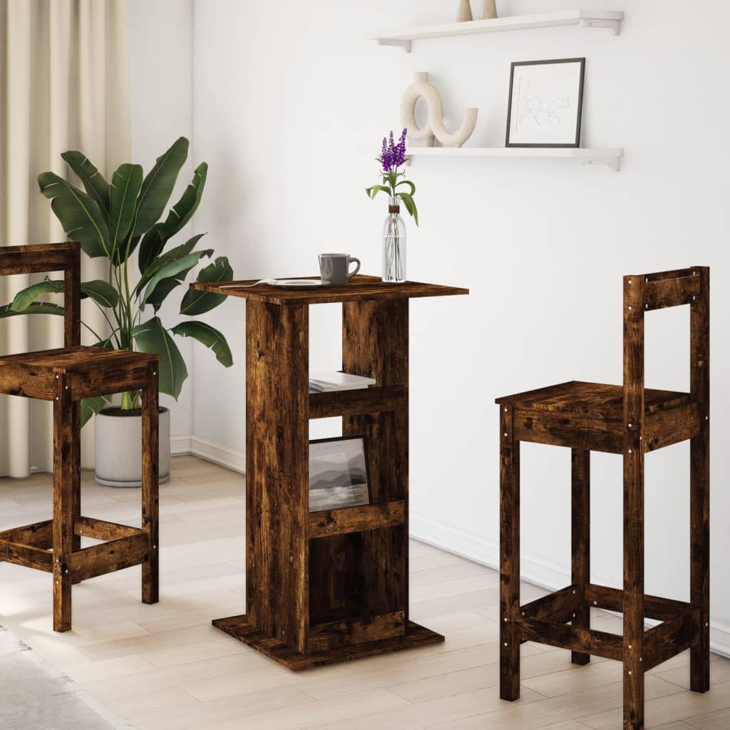 vidaXL Masă bar cu depozitare, stejar fumuriu, 60x60x102 cm, lemn vidaXL Masă bar cu depozitare, stejar fumuriu, 60x60x102 cm, lemn