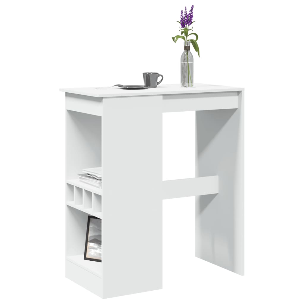 vidaXL Masă de bar cu raft, alb, 90x47,5x103,5 cm, lemn prelucrat