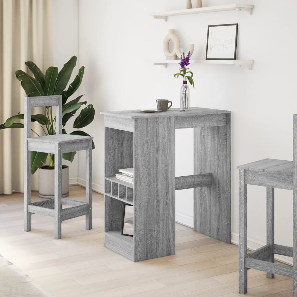 vidaXL Masă bar cu rafturi gri sonoma 90x47,5x103,5 cm lemn prelucrat vidaXL Masă bar cu rafturi gri sonoma 90x47,5x103,5 cm lemn prelucrat