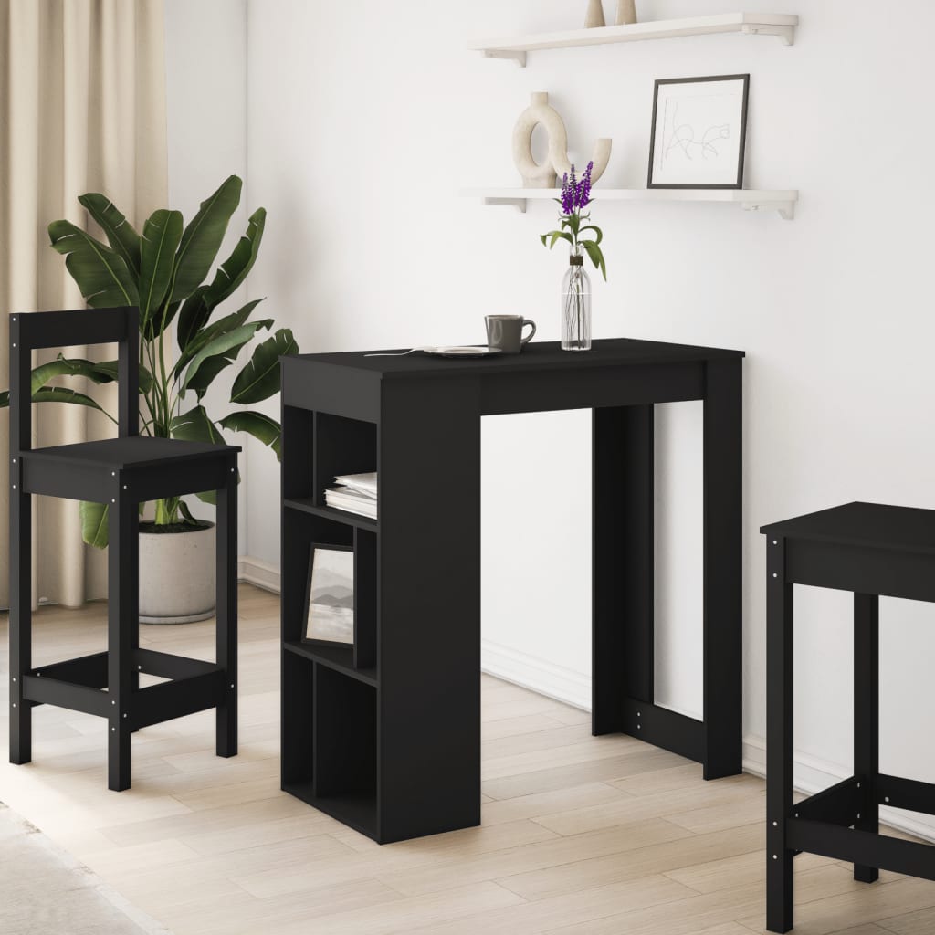 vidaXL Masă de bar cu rafturi, negru, 102x50x103,5 cm, lemn prelucrat