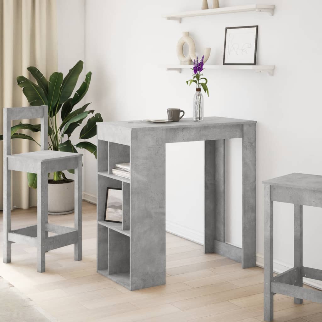 vidaXL Masă de bar cu raft, gri beton, 102x50x103,5 cm, lemn prelucrat vidaXL Masă de bar cu raft, gri beton, 102x50x103,5 cm, lemn prelucrat