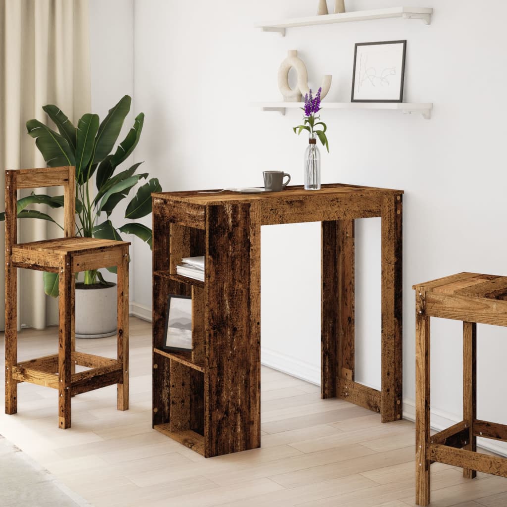 vidaXL Masă bar cu rafturi, lemn vechi, 102x50x103,5 cm lemn prelucrat
