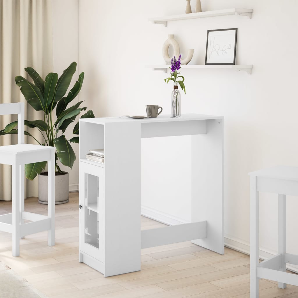 vidaXL Masă de bar cu rafturi, alb, 101x40x103,5 cm, lemn prelucrat vidaXL Masă de bar cu rafturi, alb, 101x40x103,5 cm, lemn prelucrat
