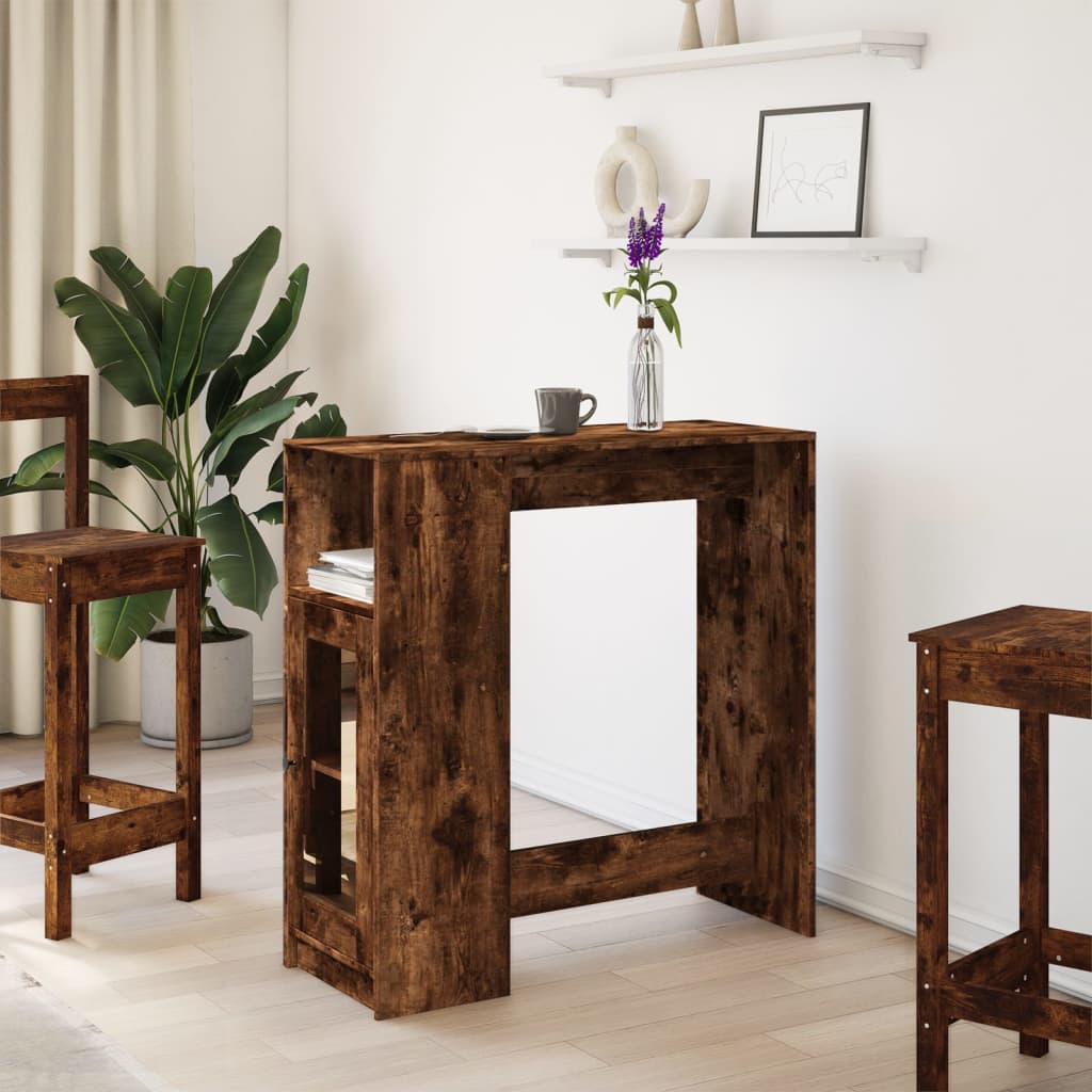 vidaXL Masă bar cu rafturi, stejar fumuriu, 101x40x103,5 cm, lemn vidaXL Masă bar cu rafturi, stejar fumuriu, 101x40x103,5 cm, lemn