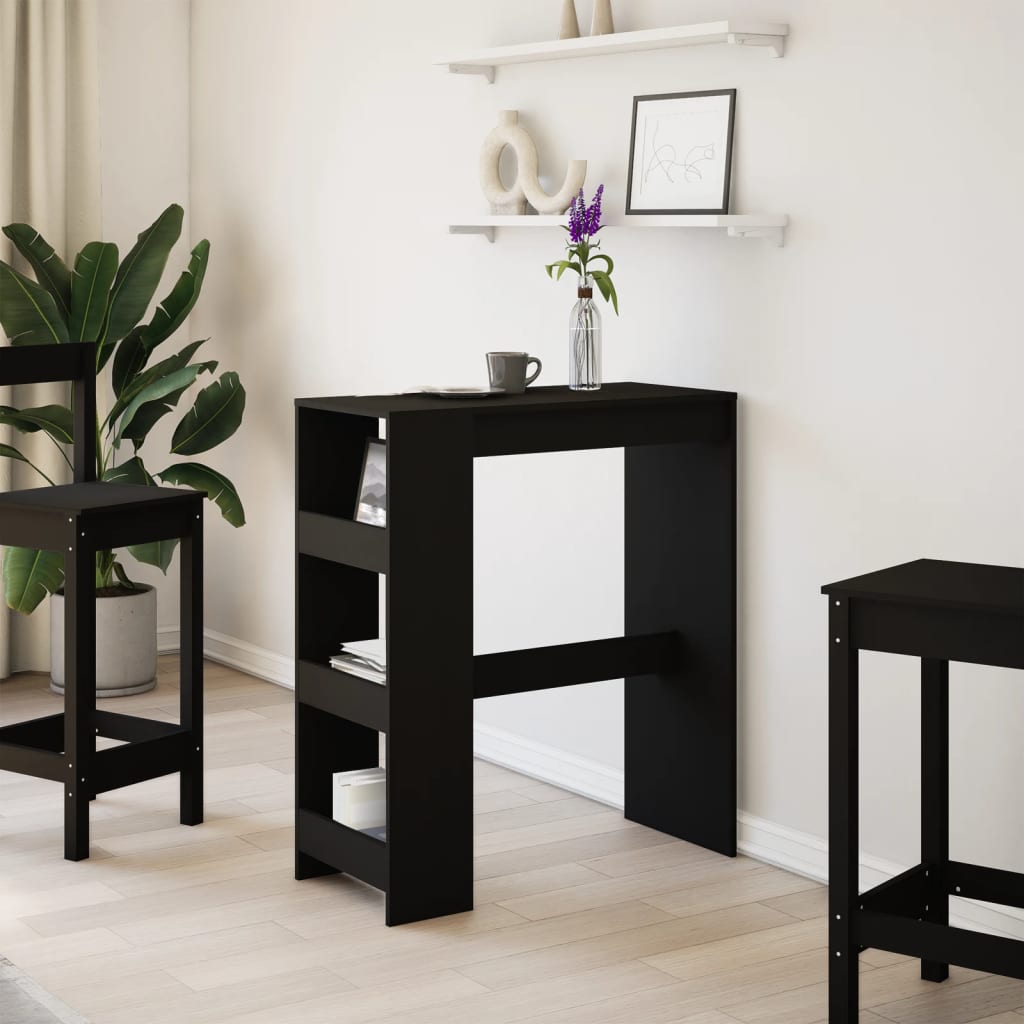 vidaXL Masă de bar cu rafturi, negru, 90x40x103,5 cm, lemn prelucrat vidaXL Masă de bar cu rafturi, negru, 90x40x103,5 cm, lemn prelucrat