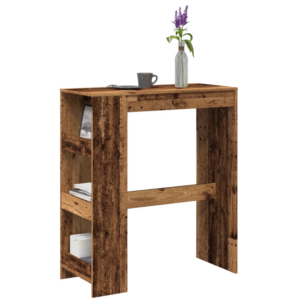 vidaXL Masă bar cu rafturi, lemn vechi, 90x40x103,5 cm, lemn prelucrat