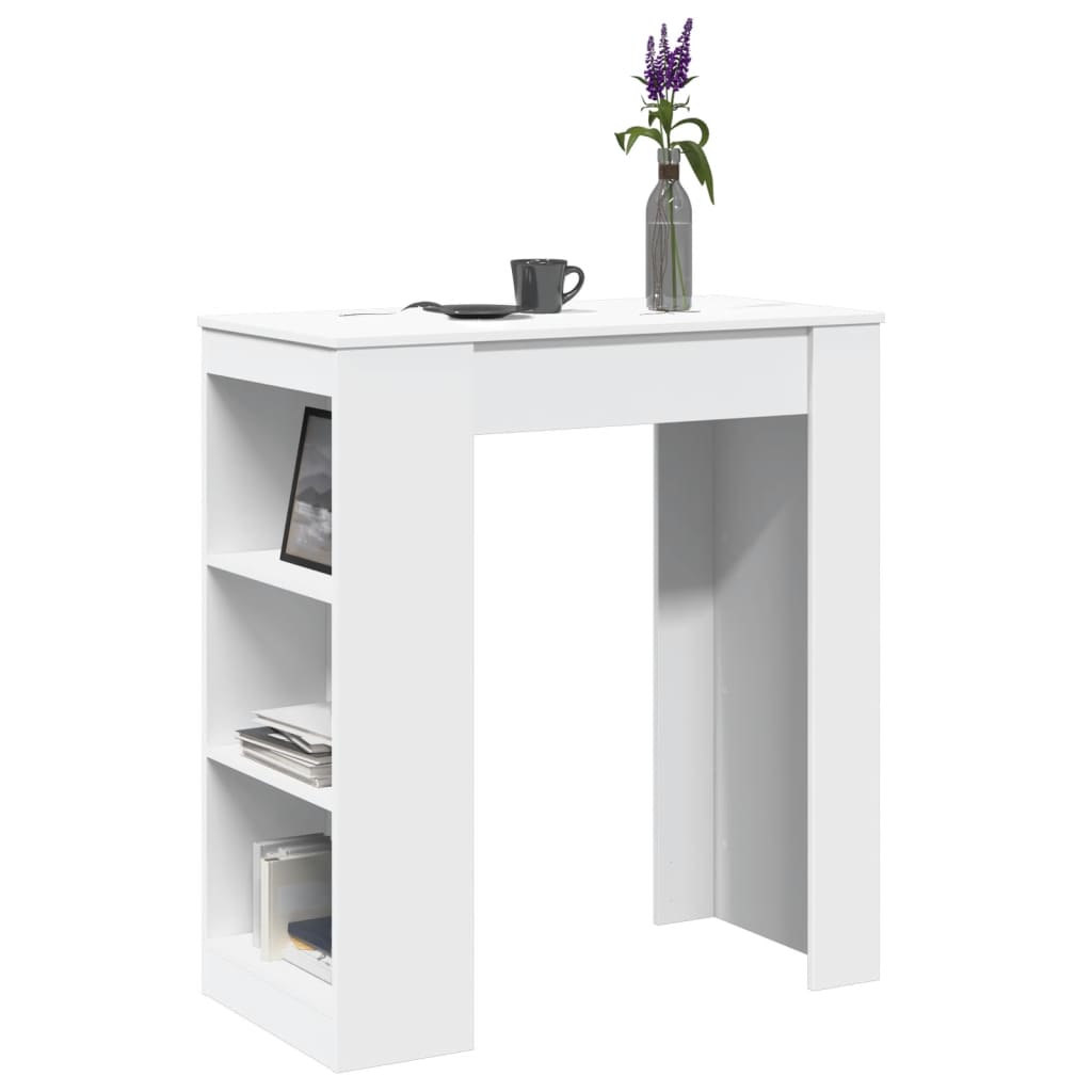 vidaXL Masă de bar cu rafturi, alb, 95x47x103,5 cm, lemn prelucrat vidaXL Masă de bar cu rafturi, alb, 95x47x103,5 cm, lemn prelucrat