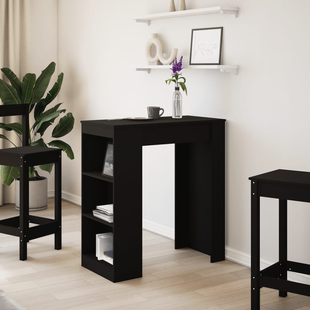 vidaXL Masă de bar cu rafturi, negru, 95x47x103,5 cm, lemn prelucrat vidaXL Masă de bar cu rafturi, negru, 95x47x103,5 cm, lemn prelucrat