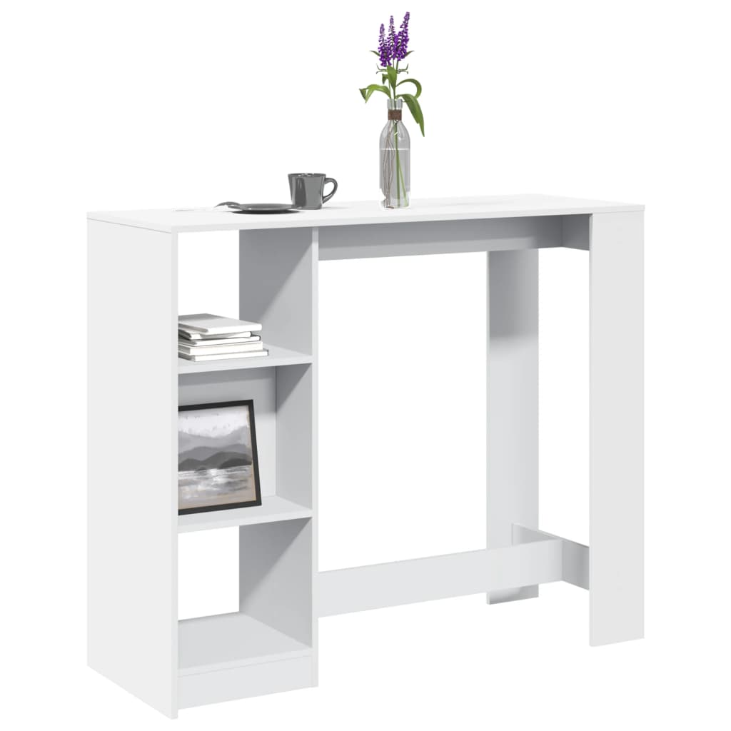 vidaXL Masă de bar cu raft, alb, 124x46x103,5 cm, lemn prelucrat vidaXL Masă de bar cu raft, alb, 124x46x103,5 cm, lemn prelucrat