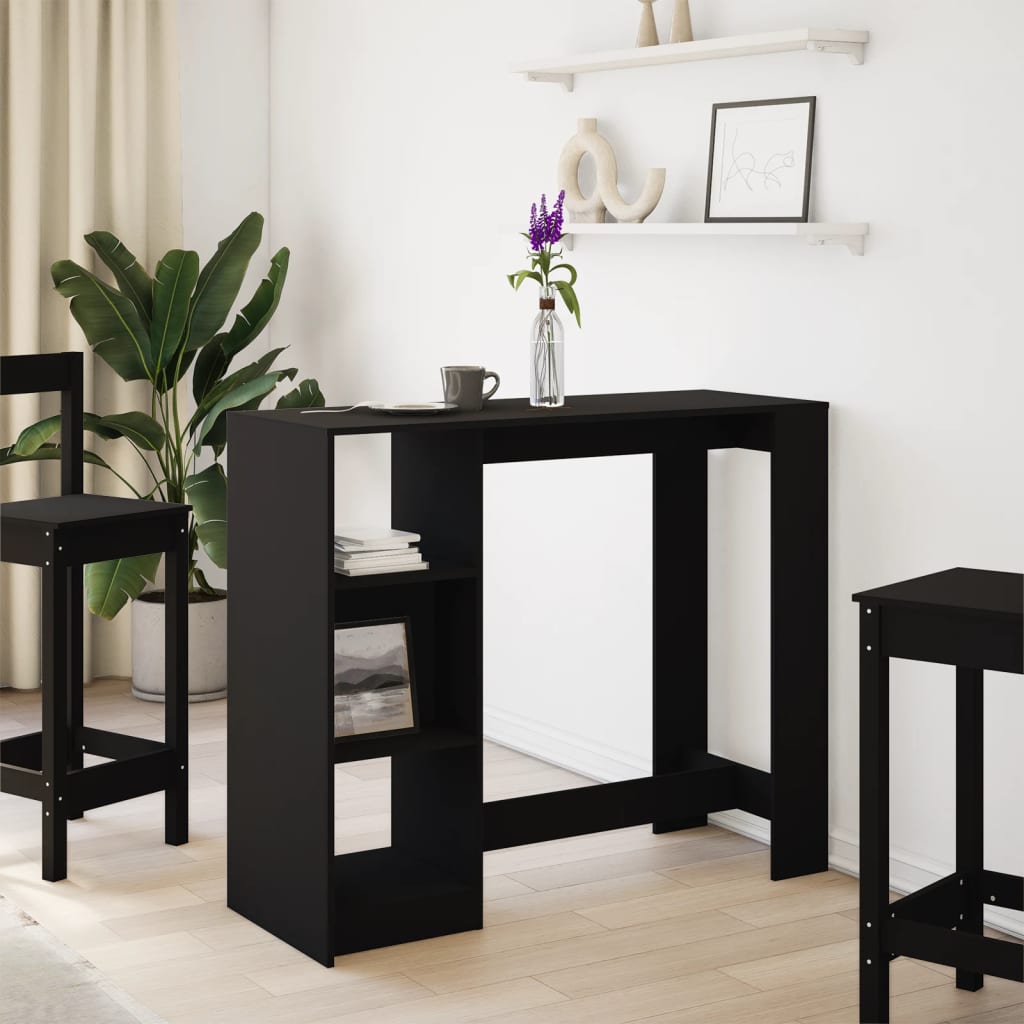vidaXL Masă de bar cu raft, negru, 124x46x103,5 cm, lemn prelucrat