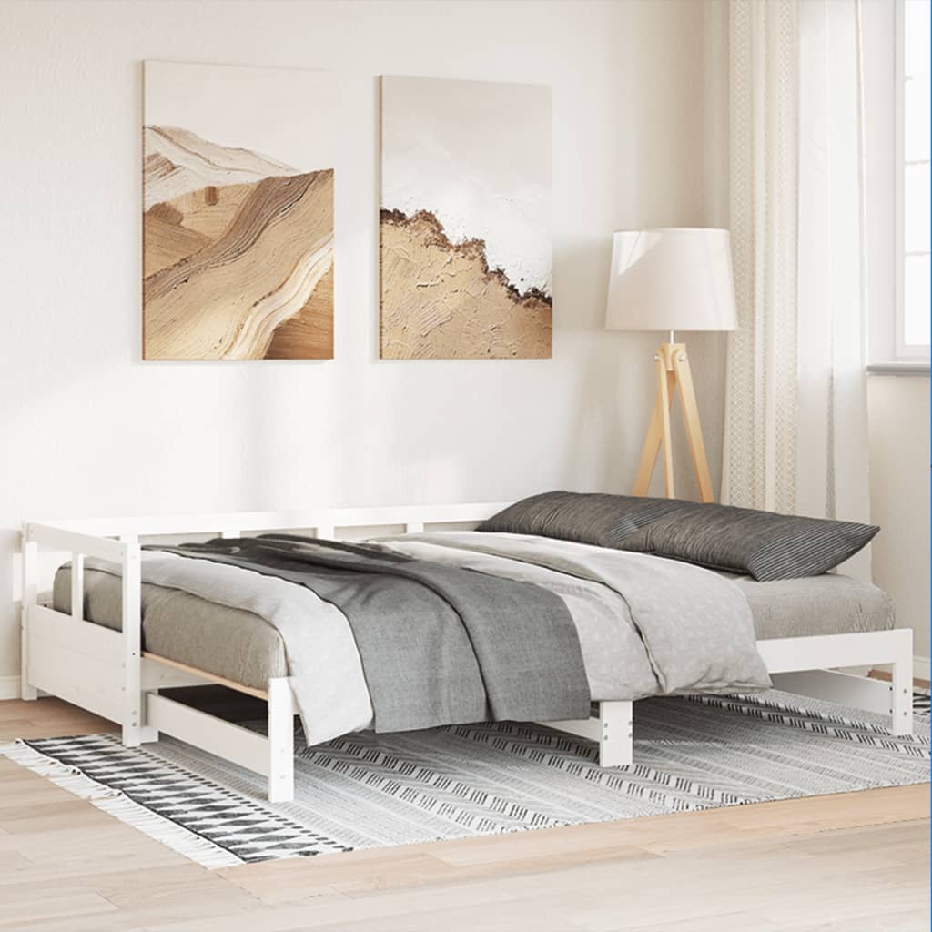 vidaXL Pat de zi fără saltea, alb, 80x200 cm, lemn masiv pin vidaXL Pat de zi fără saltea, alb, 80x200 cm, lemn masiv pin