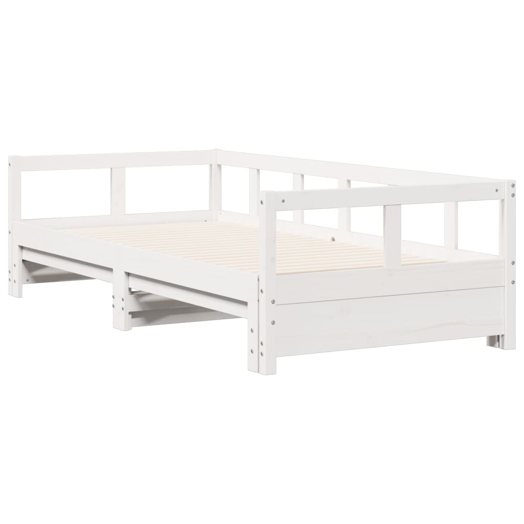 vidaXL Pat de zi fără saltea, alb, 90x200 cm, lemn masiv pin vidaXL Pat de zi fără saltea, alb, 90x200 cm, lemn masiv pin