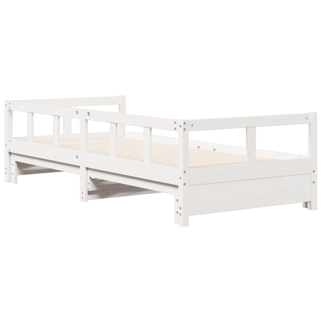 vidaXL Pat de zi fără saltea, alb, 90x200 cm, lemn masiv pin vidaXL Pat de zi fără saltea, alb, 90x200 cm, lemn masiv pin