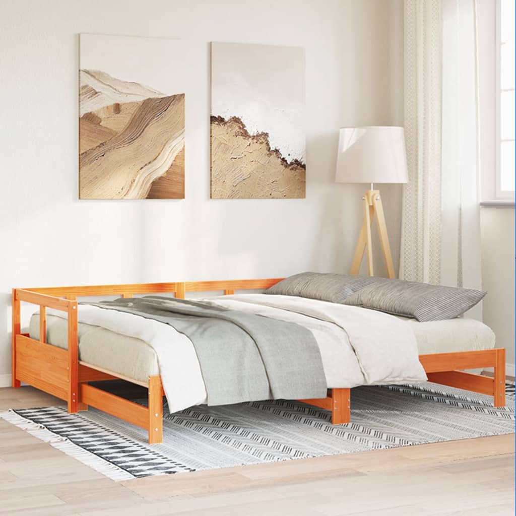 vidaXL Pat de zi fără saltea, maro ceruit, 90x200 cm, lemn masiv pin