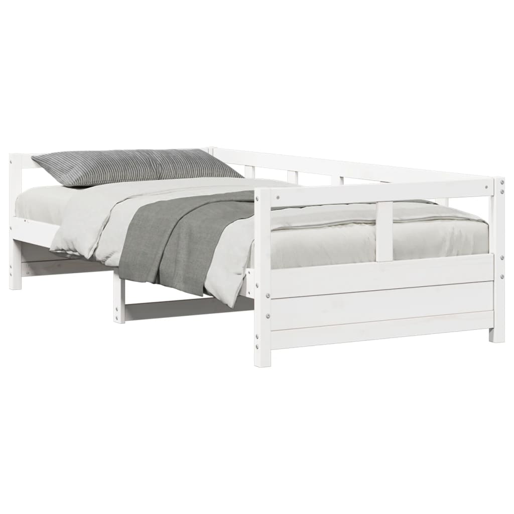 vidaXL Pat de zi fără saltea, alb, 90x200 cm, lemn masiv pin vidaXL Pat de zi fără saltea, alb, 90x200 cm, lemn masiv pin
