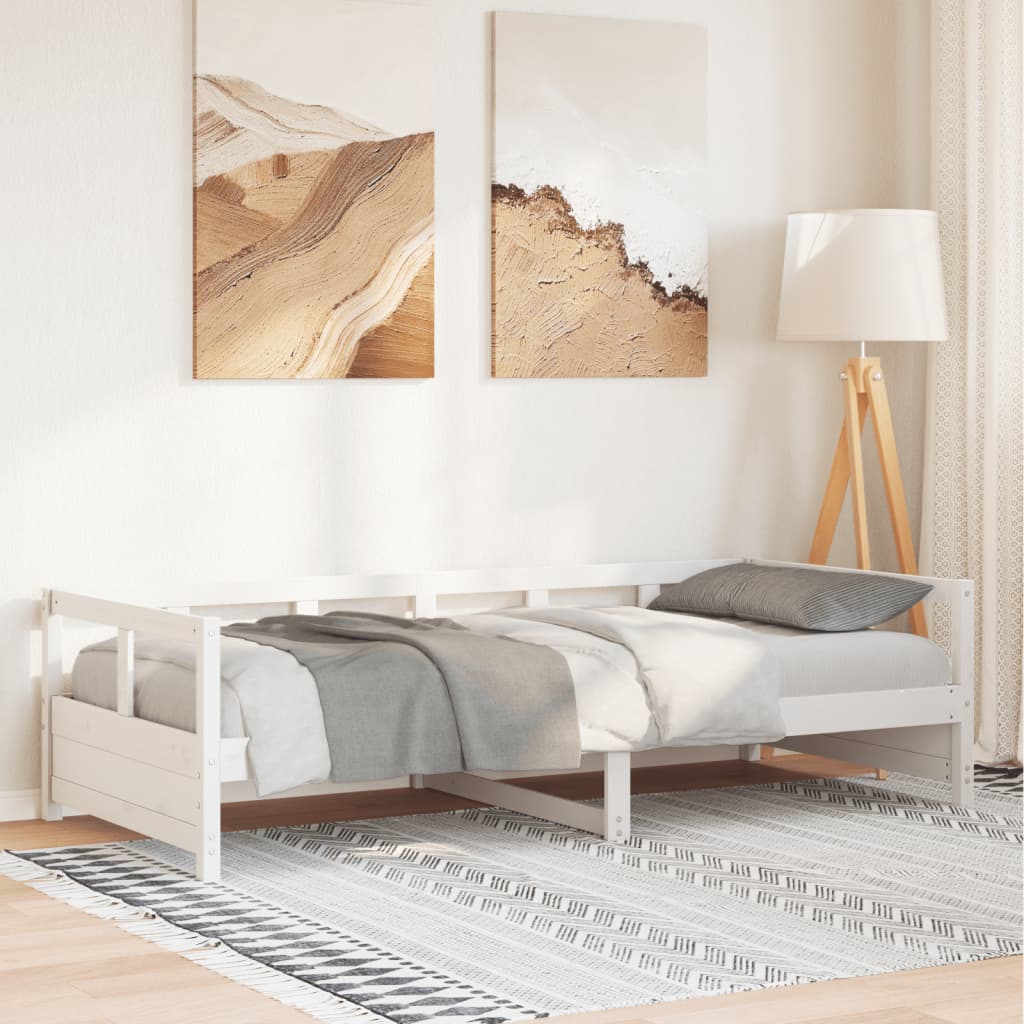 vidaXL Pat de zi fără saltea, alb, 90x200 cm, lemn masiv pin vidaXL Pat de zi fără saltea, alb, 90x200 cm, lemn masiv pin