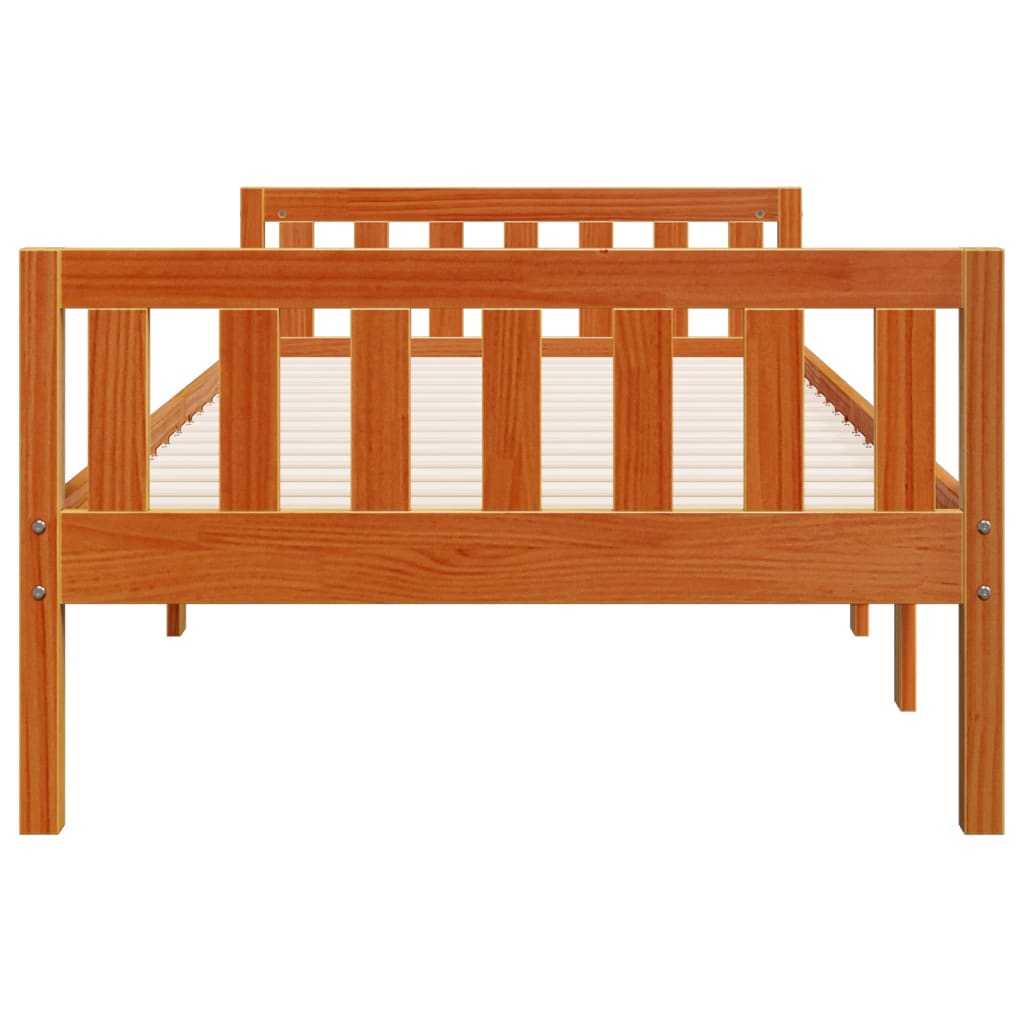 vidaXL Pat pentru copii fără saltea, maro, 90x200 cm, lemn masiv pin vidaXL Pat pentru copii fără saltea, maro, 90x200 cm, lemn masiv pin