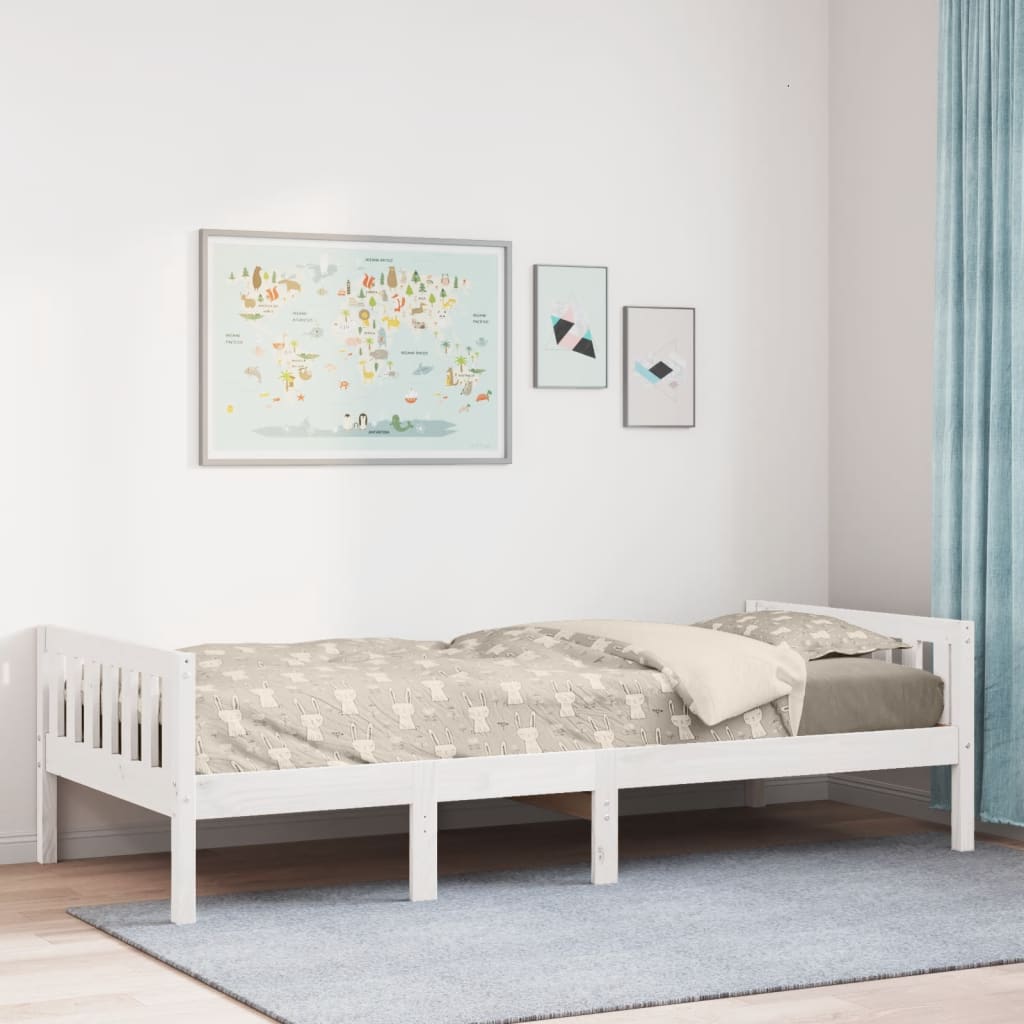 vidaXL Pat pentru copii fără saltea, alb, 75x190 cm, lemn masiv de pin vidaXL Pat pentru copii fără saltea, alb, 75x190 cm, lemn masiv de pin
