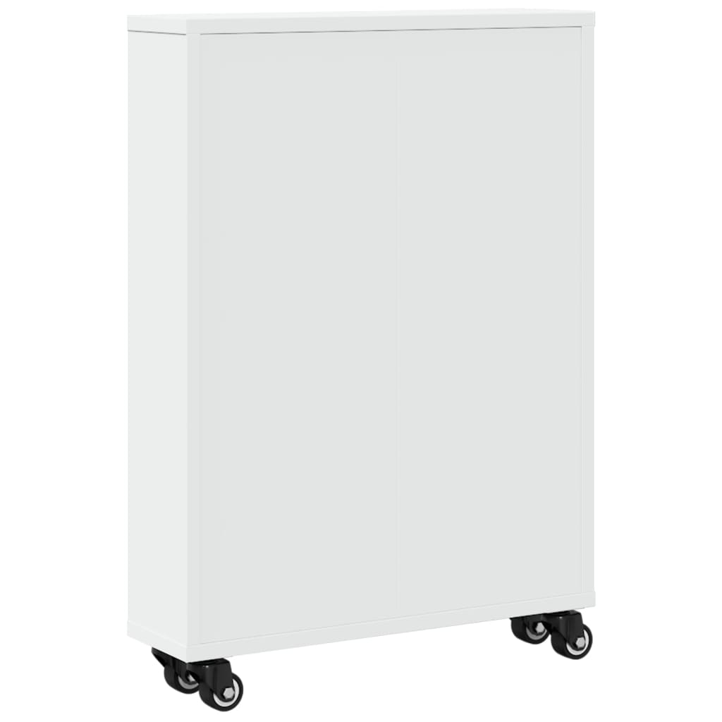 vidaXL Cărucior de depozitare îngust, alb, 48x13x68 cm, lemn prelucrat vidaXL Cărucior de depozitare îngust, alb, 48x13x68 cm, lemn prelucrat
