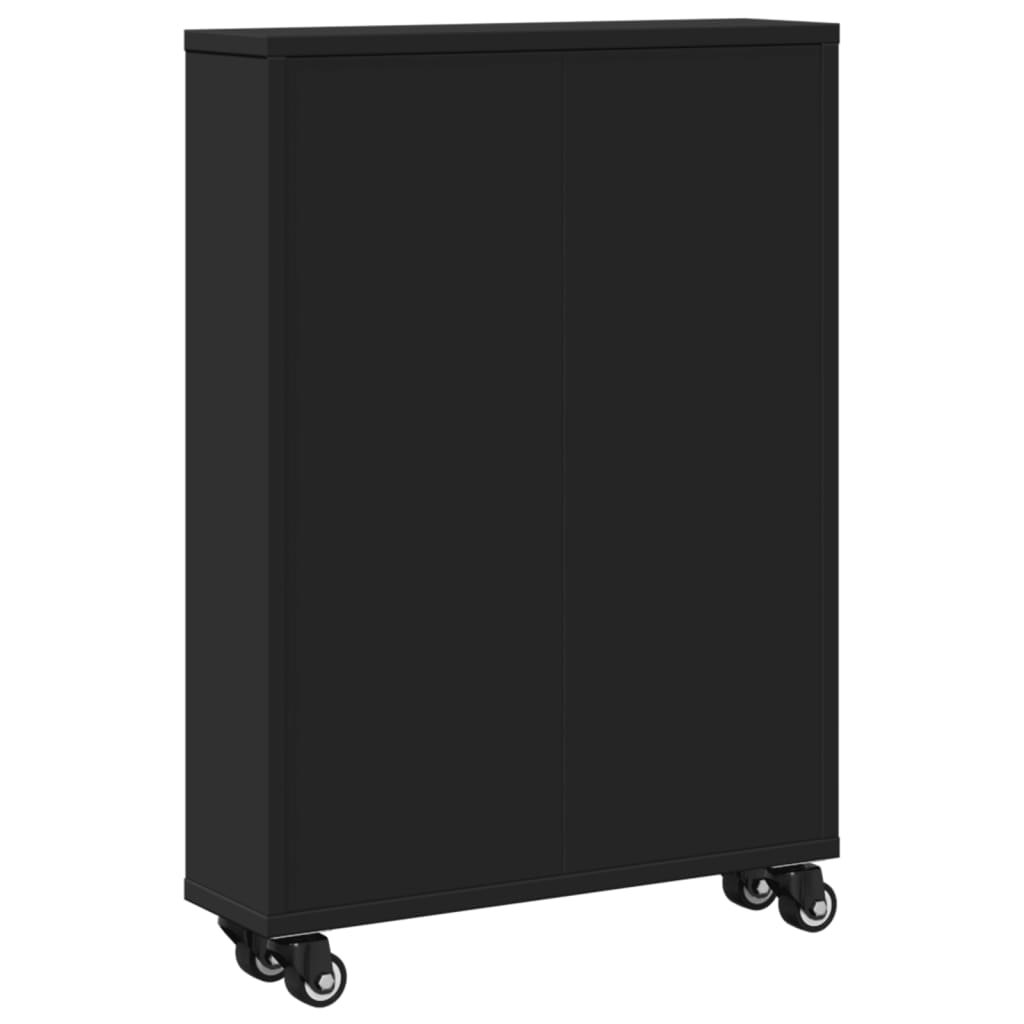 vidaXL Cărucior depozitare îngust, negru, 48x13x68 cm, lemn prelucrat vidaXL Cărucior depozitare îngust, negru, 48x13x68 cm, lemn prelucrat