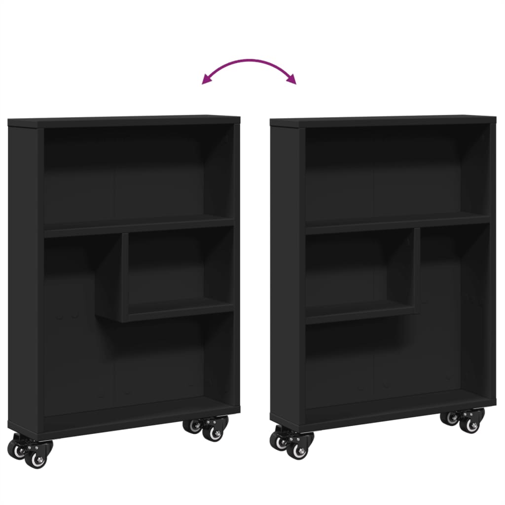 vidaXL Cărucior depozitare îngust, negru, 48x13x68 cm, lemn prelucrat vidaXL Cărucior depozitare îngust, negru, 48x13x68 cm, lemn prelucrat