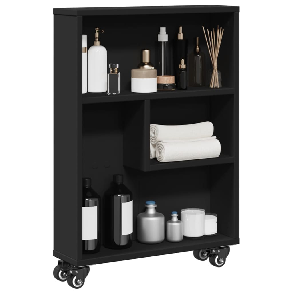 vidaXL Cărucior depozitare îngust, negru, 48x13x68 cm, lemn prelucrat vidaXL Cărucior depozitare îngust, negru, 48x13x68 cm, lemn prelucrat