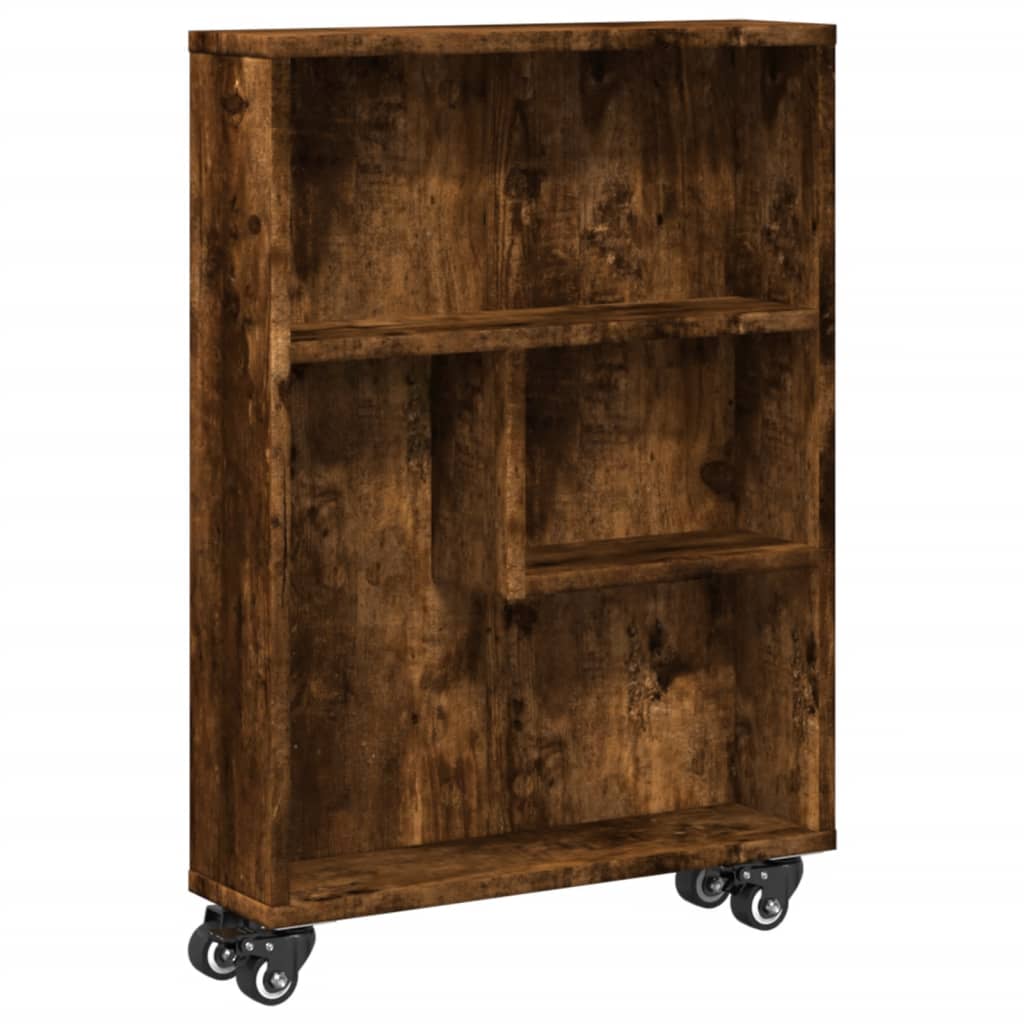 vidaXL Cărucior depozitare îngust, stejar fumuriu, 48x13x68 cm, lemn vidaXL Cărucior depozitare îngust, stejar fumuriu, 48x13x68 cm, lemn