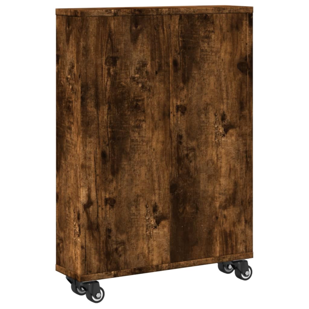vidaXL Cărucior depozitare îngust, stejar fumuriu, 48x13x68 cm, lemn vidaXL Cărucior depozitare îngust, stejar fumuriu, 48x13x68 cm, lemn