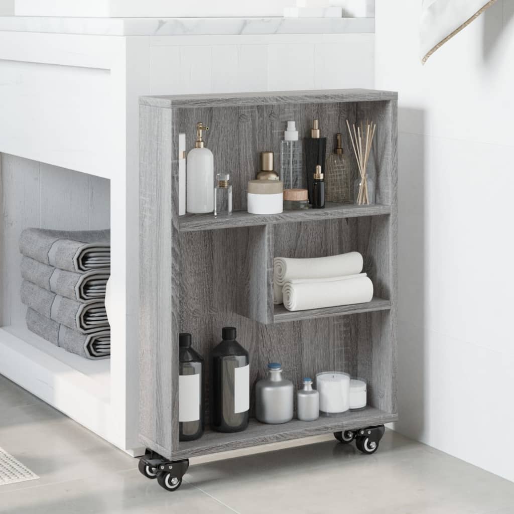 vidaXL Cărucior depozitare îngust gri sonoma 48x13x68cm lemn prelucrat vidaXL Cărucior depozitare îngust gri sonoma 48x13x68cm lemn prelucrat