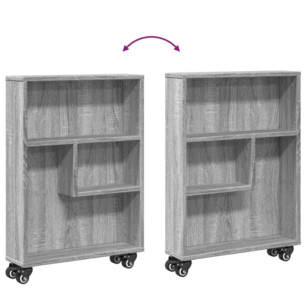 vidaXL Cărucior depozitare îngust gri sonoma 48x13x68cm lemn prelucrat vidaXL Cărucior depozitare îngust gri sonoma 48x13x68cm lemn prelucrat