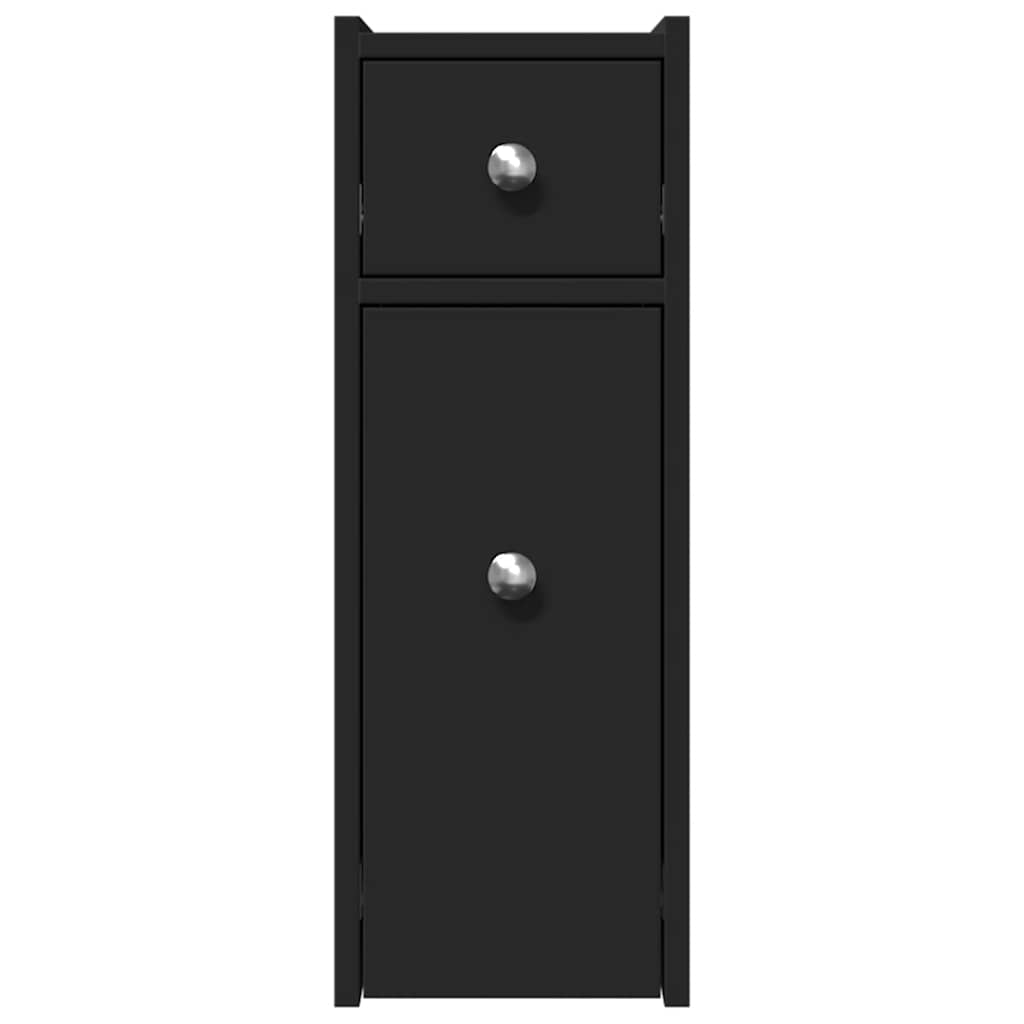 vidaXL Dulap de baie îngust cu roți, negru, lemn prelucrat