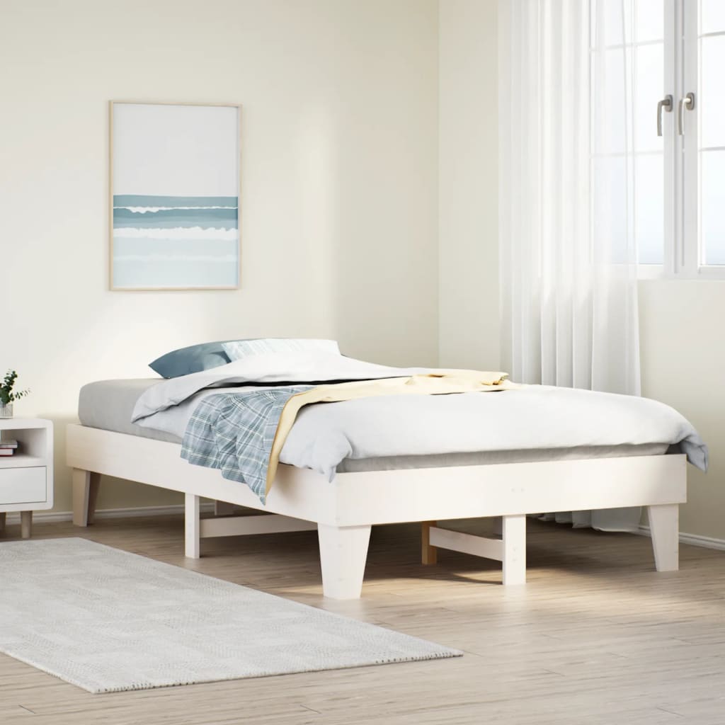 vidaXL Cadru de pat fără saltea, alb, 120x200 cm, lemn masiv pin vidaXL Cadru de pat fără saltea, alb, 120x200 cm, lemn masiv pin