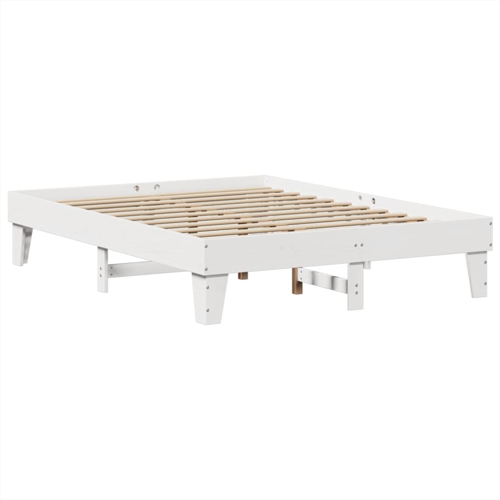 vidaXL Cadru de pat fără saltea, alb, 140x190 cm, lemn masiv de pin vidaXL Cadru de pat fără saltea, alb, 140x190 cm, lemn masiv de pin