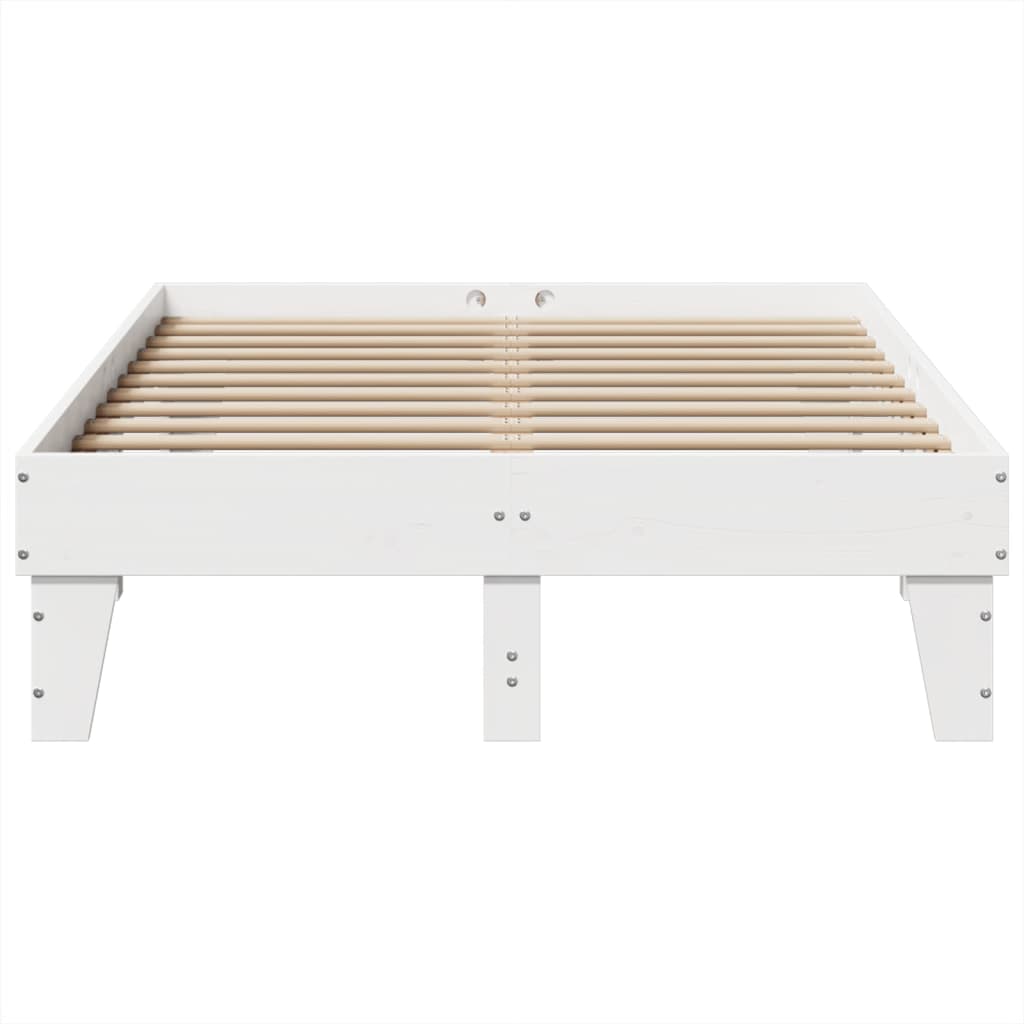 vidaXL Cadru de pat fără saltea, alb, 135x190 cm, lemn masiv de pin