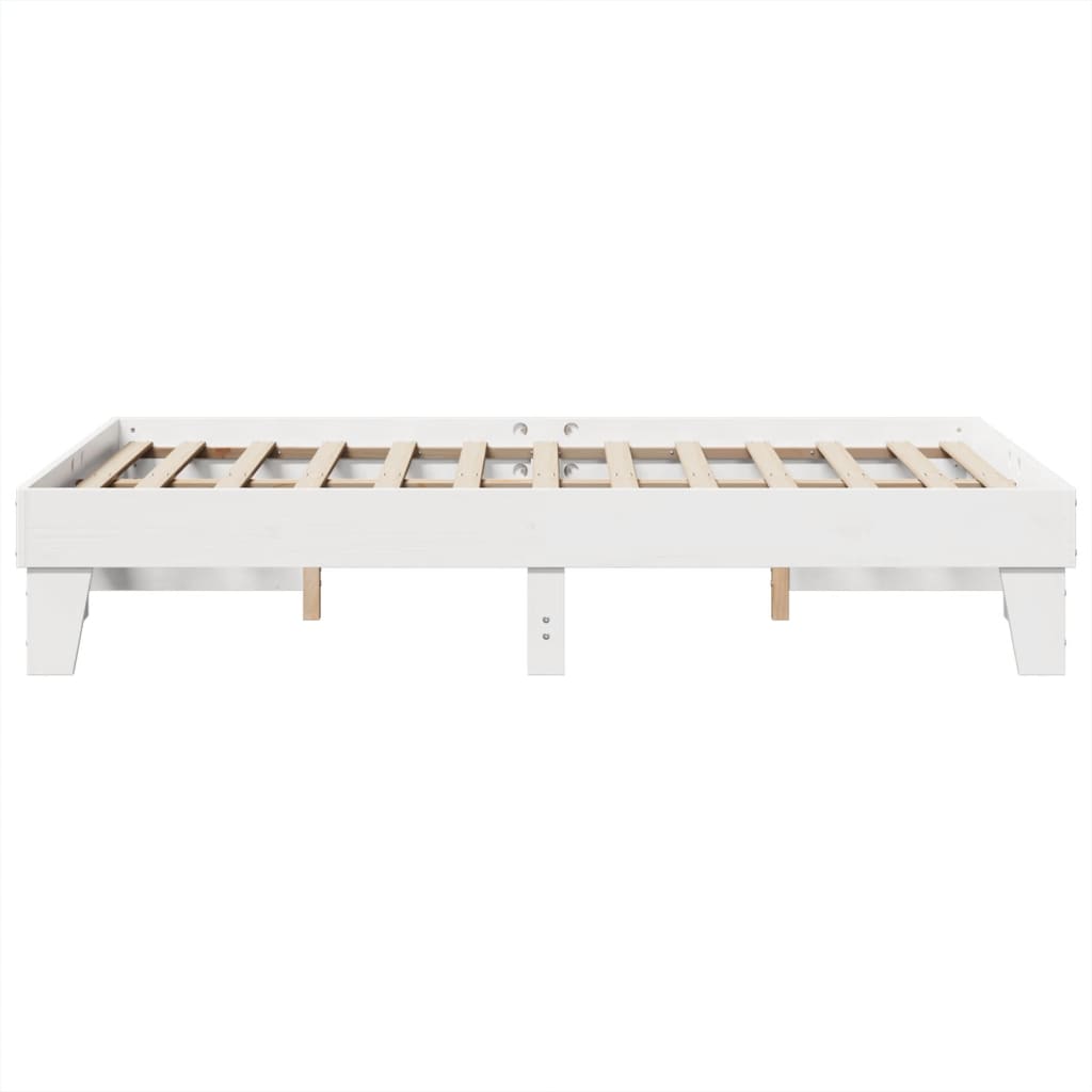 vidaXL Cadru de pat fără saltea, alb, 135x190 cm, lemn masiv de pin